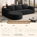 Modular Sectional Sofa with L-Shape Chaise,Cloud Sectional Modern Sleeper Couch with Deep Seat,Sponge Compression Sofas No Assembly Required (Black-Corduroy Fabric) 1pcs by CozyNest Decor