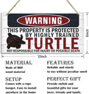 Funny Warning Signs, The Property is Protected By Highly Trained Turtle Sign, Decorative Wood Hanging Wood Plaque, House Door Sign, Farmhouse Wall Decor for Home Office, Indoor/Outdoor Use by CozyNest Decor