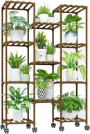 Bamworld Plant Stand With Wheels Indoor Outdoor Wood Plants Shelf for Multiple Plants 11 Pots,Tall Large Flower Holder for Living Room, Patio, Balcony, Garden by GreenHaven Gardens