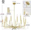 Modern Gold Farmhouse Chandeliers, 16-Light Industrial Metal Chandelier Lighting, Classic Candle Hanging Pendant Light Fixtures for Kitchen Island, Living Room, Dining Room, Stair by CozyNest Decor