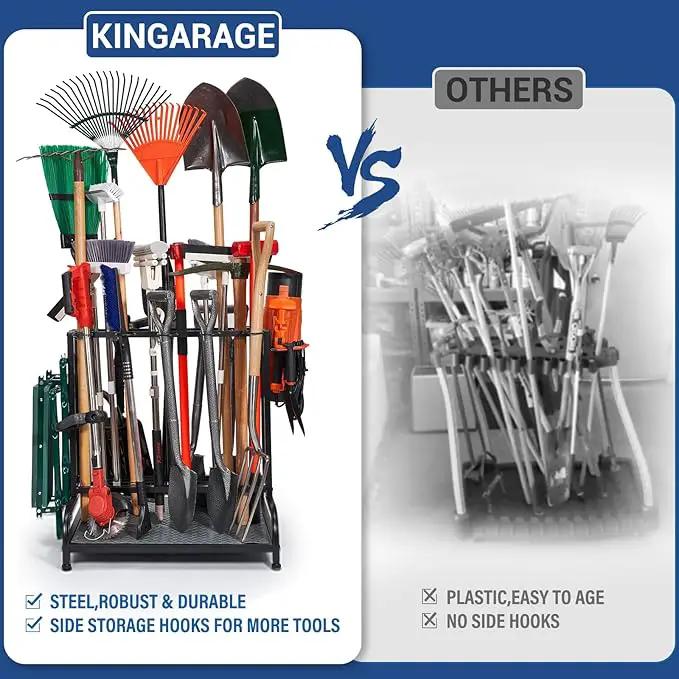 Garden Tool Organizer, Yard Tools Rack Holds 55 Long-Handled Tools/Rakes/Brooms for Garage Organization and Storage, Shed, Outdoor, Lawn, Heavy-Duty Steel, Black, Easy Assembly, photo 6 of 7