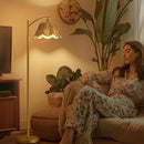 Oneach Arc Floor Lamp for Living Room,Rattan Boho Floor Lamp with Hand-Woven Wicker Shade, Foot Switch,Gold Metal Base & Pole,Farmhouse Standing Lamp for Bedroom Corner,Reading by CozyNest Decor