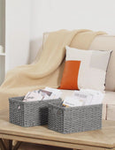 StorageWorks Round Paper Rope Storage Baskets, Rectangular Wicker Baskets with Built-in Handles, Gray, 2-Pack by GreenHaven Gardens