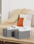 StorageWorks Round Paper Rope Storage Baskets, Rectangular Wicker Baskets with Built-in Handles, Gray, 2-Pack by CozyNest Decor