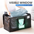 TAILI Extra Large Moving Bags, 4 Pack Black Heavy Duty Totes For Storage with Visible Window, Wrap Around Handles, Storage Bags for Space Saving, Alternative to Moving Boxes by TinyTreasures Baby Boutique