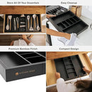 Adjustable Kitchen Drawer Organizer for Utensils and Junk, Food-Safe Contract Grade with 100% Sustainable Wood, Expandable from 19 to 33 Inches Wide - Black Bamboo by CozyNest Decor