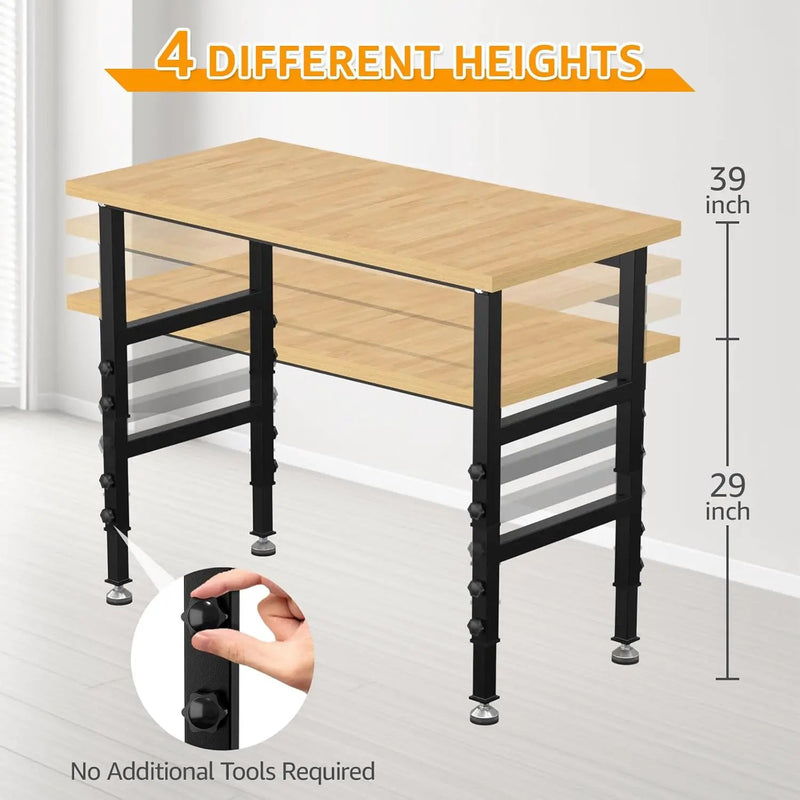 48" Adjustable Workbench,Heavy-Duty Work Table,3000 LBS Load Capacity Particleboard Hardwood Workstation with Fixed feet,for Workshop, Garage, photo 4 of 6