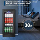 Tylza 15 Inch Beverage Refrigerator, Under Counter/Freestanding Drink Fridge, 130 Cans Beverage Cooler with Glass Door, Reversible Door, Low Noise, Quick Cooling - for Beer, Soda, ETC, Black by CozyNest Decor