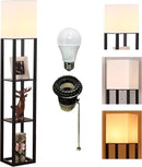 HomeFocus - Floor Lamp with Shelves,Shelf Floor Lamp with LED Bulb,Bookshelf Corner Display Lamp for Living Room,Bedroom and Office,White Linen Shade,Rustic Wood,Black by CozyNest Decor
