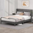 Queen Size Bed Frame with LED Lights, Upholstered Bed Frame with Wingback Diamond Tufted Headboard, Wood Slats Support, Noise-Free, Easy Assembly, No Box Spring Needed, Grey