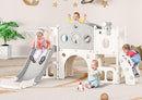 Babytronic Toddler Slide Set, 8 in 1 Kids Slide with Climber, Indoor Outdoor Slide for Toddlers Age 1-3, Toddler Playset with Basketball Hoop and Tunnel, Toddler Indoor Outdoor Playground (White&Gray) by TinyTreasures Baby Boutique