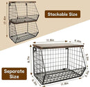 CYEAH 2 Pcs Stackable Fruit Basket for Kitchen, Hanging Wall Fruit Basket with Wood Lid, Space Saving Wall Mounted Mesh Metal Wire Baskets, Kitchen Counter Organizer for Snack, Onion, Potato Storage by CozyNest Decor