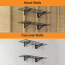 1x3 ft Garage Shelving with 8 Bike Hooks, 2-Pack Wall-Mounted Shelves for Garage, Kitchen, Pantry Storage, 300 lbs Total Load Capacity Garage Wall Shelving, Black by GreenHaven Gardens