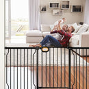 Owlie Baby Gate with Door 66-75 Inch, Extra Wide Stair Gates for Kids Adjustable Wide Dog Pet Gate Stairway Large Baby Gates Pressure Mount for Pets for House Stairway Doorway Black (30.5'' Tall) by TinyTreasures Baby Boutique