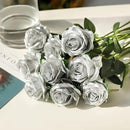Silver Fake Roses Artificial Flowers - 10 Pcs Fake Artificial Roses Silk Flowers with Stems for Home Wedding Hotel Office Centerpiece Decor by CozyNest Decor