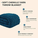 L'AGRATY Chunky Knit Blanket Throw: 80''x90'' Chenille Chunky Knitted Throw Blankets for Bed Couch - Handmade Thick Big Cable Knit Blanket - Large Crochet Rope Blankets for Home Decor(Blue) by CozyNest Decor