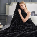 Cozy Bliss Faux Fur Throw Blanket for Couch, Cozy Warm Plush Striped Blanket for Sofa Bedroom Living Room,60 * 80 Inches Black by CozyNest Decor