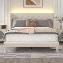 King Size Bed Frame with LED Lights, Upholstered Bed Frame with Wingback Diamond Tufted Headboard, Wood Slats Support, Noise-Free, Easy Assembly, No Box Spring Needed, Beige by CozyNest Decor