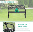 FDW Outdoor 50 Inches Garden Bench, Slatted Seat Armrests Floral Design Backres and Arch Legs, Perfect for Park, Yard, Porch, Lawn, Balcony, Backyard, Black by GreenHaven Gardens