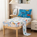 NTBED 4 Pieces Racing Car Toddler Bedding Set for Baby Boys, Hill Vehicles Transportation Printed, Includes Comforter, Flat Sheet, Fitted Sheet and Pillowcase,Blue by TinyTreasures Baby Boutique