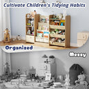 Kids Toy Book Storage Organizer - Large Bookshelf with 7 Removable Bins, Baby Bookshelf and Toy Storage, 4-Tier Book Shelf for Kids Room, Playroom, Classroom, 51 inch, Burlywood