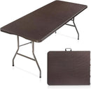 VINGLI 6 Foot Plastic Folding Table Portable Long Table for Indoor Outdoor Use Rectangular with Carrying Handle,Rattan Patterned HDPE Tabletop, Brown by GreenHaven Gardens
