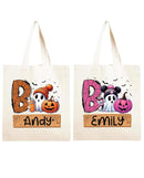 Personalized Trick or Treat Bags Custom Name Halloween Canvas Tote Bags for Kids Pumpkin Ghost Boo Bag Halloween Tote Bags for Girls and Boys Reusable Candy Totes 15" x 16" by TinyTreasures Baby Boutique