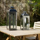 Bdor 2 Pack Luxury Black Metal Lanterns – 16" Tall Modern Hurricane Candle Lanterns with Tempered Glass Panels for Front Porch, Tabletop, Mantel, Wall Hanging, Garden, Indoor & Outdoor Décor by CozyNest Decor