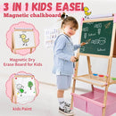 Easel for Kids,Adjustable Wooden Art Easel for Kids,119+ Art Supplies,Double Sided Magnetic Chalkboard and White Board Whit Storage Basket,Drawing and Painting for Aged 2-4,5-7,8-12,2 Paper Rolls by TinyTreasures Baby Boutique
