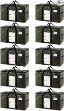 TAILI 10 Pack Green Extra Large Storage Bags, Heavy Duty Totes with Visible Window, Wrap Around Handles, Perfect for Moving by TinyTreasures Baby Boutique
