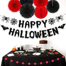 Red Black Happy-Halloween Party Decorations - 13PCS Spider Web Bats Streamers Banner ,Paper Flowers Lanterns Tissue Pom Poms Fans, Classroom Birthday Bachelorette Hanging Supplies Decor Hugfond by CozyNest Decor