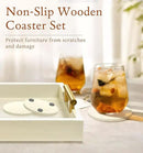 Coffee Table Tray - Large Ottoman Tray for Living Room - Wood Serving Trays with Handles(2 Sets) - Wooden Trays for Coffee Table, 4 Round Coasters Included, Off-White by CozyNest Decor