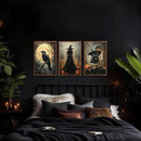 KAIRNE Framed Halloween Canvas Wall Art,Dark Witch Crow Prints,Black Cat Painting,Horror Gothic Pictures Set of 3 (16”X24”),Scary Halloween Wall Decor for Party Living Room Bedroom Office Decoration by CozyNest Decor
