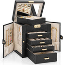 AKOZLIN 5-Tier Jewelry Box Leather Jewelry Storage Organizer with 4 Drawers Lockable for Women Girls Ring Necklace Earring Bracelet Watches Holder with Mirror Black by TinyTreasures Baby Boutique