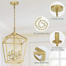 4 Light Gold Chandelier, Industrial Ceiling Light Lantern Light Fixtures with Farmhouse Metal Cage Adjustable Height Rustic Geometric Hanging Light E12 Base for Kitchen Island, Entryway, Indoor by CozyNest Decor
