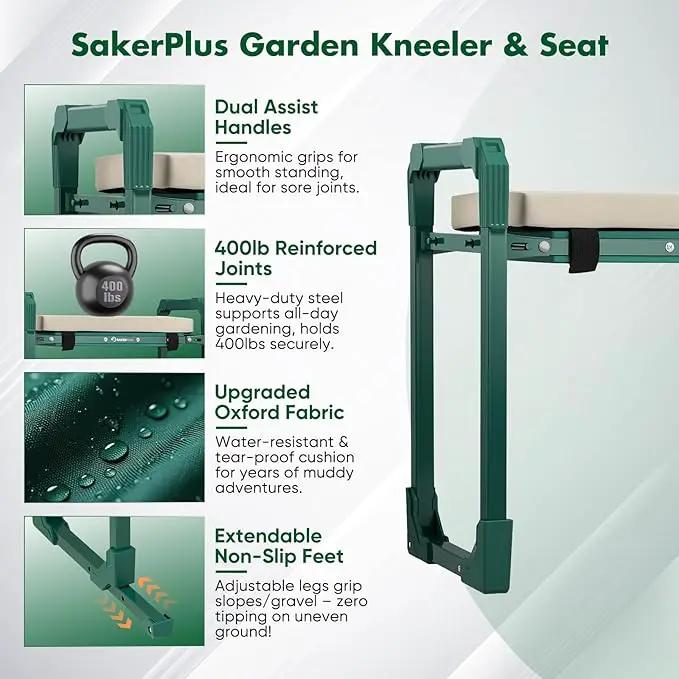 Garden Kneeler and Seat Foldable Kneeling Chair with Extendable Legs & Thickened Pad,Heavy Duty Foldable Gardener Stool with Tool/Storage Bags for Grandparents Gardeners, photo 3 of 9