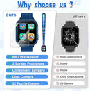 Kids Smart Watch Gift for Boys Ages 3-12, IP67 Waterproof, 32 Puzzle Games, HD Touchscreen Dual Camera Vedio Pedometer Music Player, Kids Watch Toy Birthday Gifts for Boys Ages 5 6 7 8 9 10 (Blue) by TinyTreasures Baby Boutique