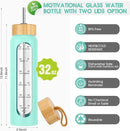 32 oz Glass Water Bottle with Straw - Motivational Time Marker & Silicone Sleeve - Reusable Tumbler Includes 2 Bamboo Lids & Fruit Infuser - 1 Pack by CozyNest Decor