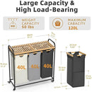 Laundry Hampers 3 Section, Laundry Sorter with Removable Shelf and Pull-Out Bags, Clothes Hampers with Wheels Rolling Cart Basket for Laundry Room Bathroom, 3 x 40 L (Black White Gray) by CozyNest Decor
