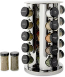Kamenstein 20 Jar Revolving Countertop Spice Rack with Spices Included, FREE Spice Refills for 5 Years, Polished Stainless Steel with Black Caps, 30020 by CozyNest Decor