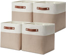 DULLEMELO 11 inch Cube Storage Bins, Large Collapsible Grey Storage Baskets for Square Cubes Organizing, Fabric Boxes Bins for Shelves Nursery Home Office Storage(4 Pack - 11" White&Khaki) by TinyTreasures Baby Boutique