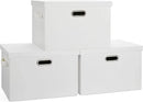 Large 17" 36 Quart Collapsible Stackable Storage Bins with Lids, 3 Packs White Linen Fabric Closet Boxes with Lids, Storage Cube Baskets Container Organizers for Bedroom Office(17 x12 x11) by CozyNest Decor