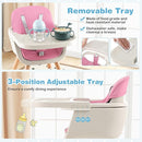 HONEY JOY High Chair, 3-in-1 Eat & Grow Wooden Highchair/Booster Seat/Toddler Chair with Removable Tray, 5-Point Harness, PU Cushion and Footrest for Baby, High Chair for Babies and Toddlers(Pink) by TinyTreasures Baby Boutique