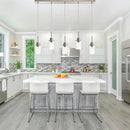 Lighting Contemporary Brushed Nickel Linear Chandelier Pendant Light 5 Lights Clear Seeded Glass Farmhouse Pendant Lighting Modern Dining Room Light Fixture for Living Room Kitchen Island by CozyNest Decor