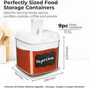 Shazo 9 PC Airtight Food Storage Containers - BPA Free Clear Plastic Snack & Spice Containers with Easy Lock Lids - Kitchen and Pantry Organization for Herbs, Coffee, Tea - 0.5L / 2.1 Cups by CozyNest Decor