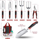 Garden Tools Set 83 Piece Succulent Tools Set Included, Heavy Duty Aluminum Gardening Tools for Gardening, Ergonomic Handle Tools, Storage Tote Bag, Gifts Tools for Men Women (Red) by GreenHaven Gardens