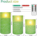 Green Flameless Candles with Remote, Glass LED Pillar Battery Operated Candles with Timer, Flickering Decorative Lights for Home Weddings Holidays Gift Set of 3 by CozyNest Decor