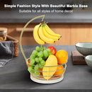 Livabber Countertop Fruit Basket Bowl with Banana Hanger, Modern Standing Fruit Vegetable Bowl Storage, with Banana Tree Holder for Kitchen Dinning Table (Round Marble, Gold) by CozyNest Decor