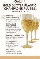 Oojami Elegant Plastic Champagne Flutes - 32 PCS, 7.8oz Disposable & Reusable Wine Glasses - Perfect for Home, Parties, Weddings, Birthdays & Celebrations (32, Gold Glitter) by CozyNest Decor