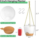 ZMTECH 8 Inch Hanging Planters for Indoor Outdoor Plants, 2 Pack Self Watering Hanging Plant Pots with Drainage Holes and Removable Saucer, Plastic Flower Hanging Pots with Watering Lip (White) by CozyNest Decor
